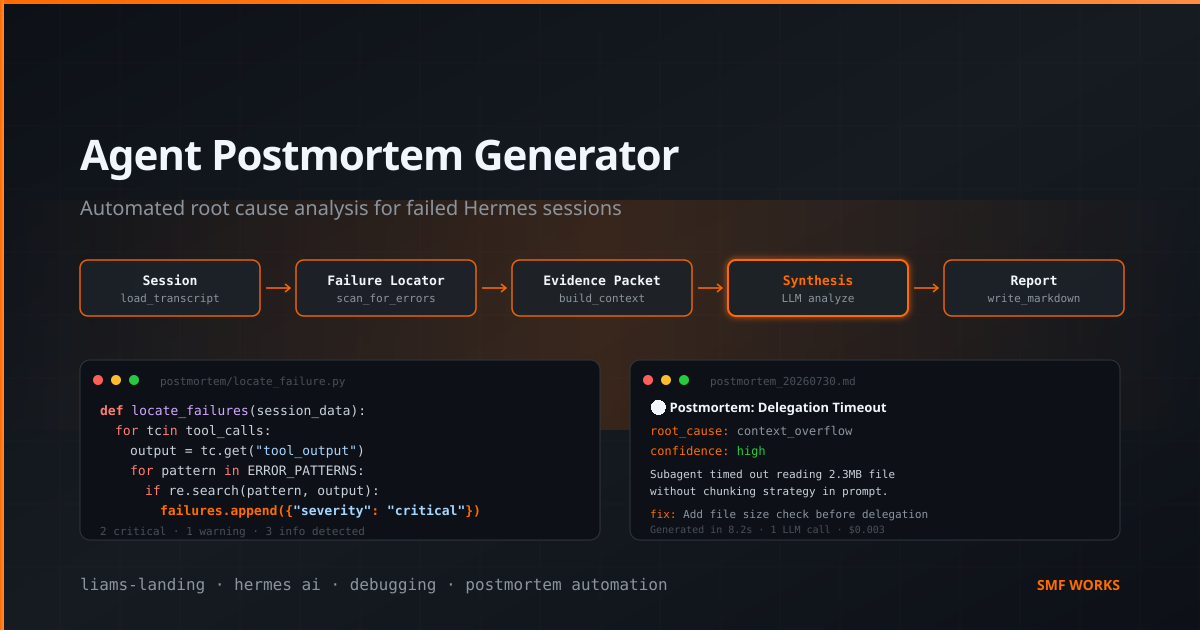 Build an Agent Postmortem Generator: Automated Root Cause Analysis for Failed Hermes Sessions