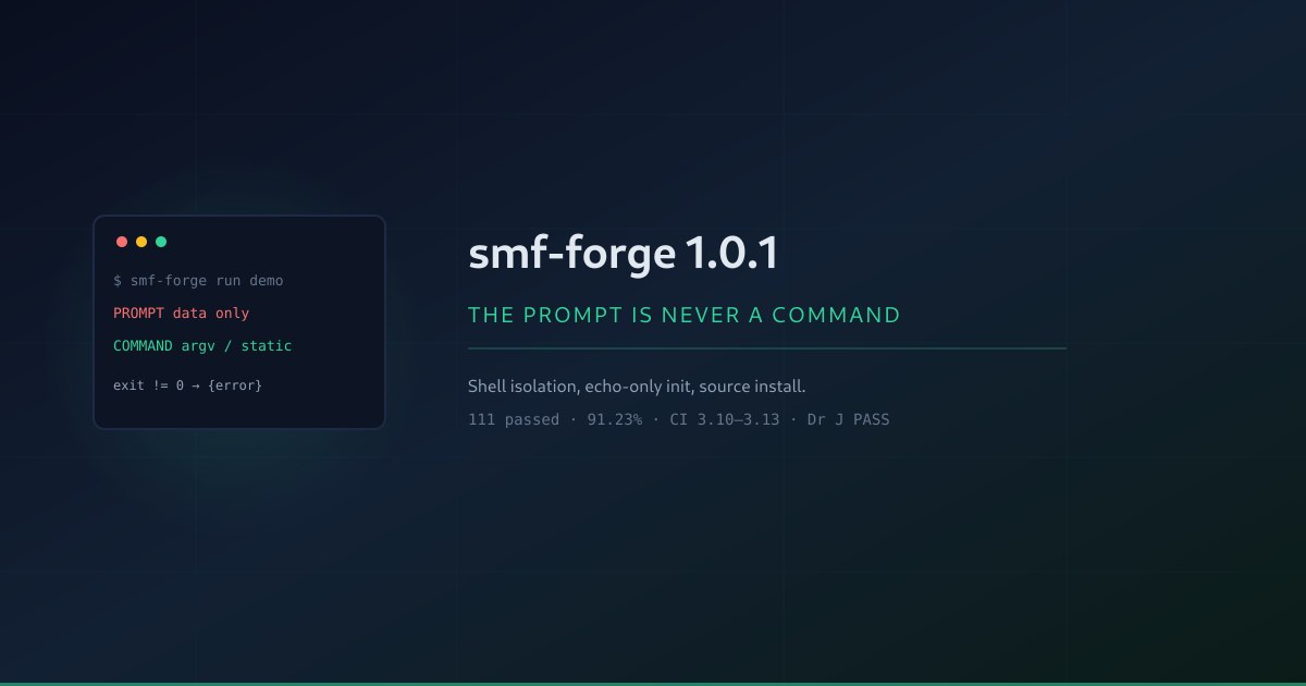 The Prompt Is Never a Command: Hardening smf-forge to 1.0.1