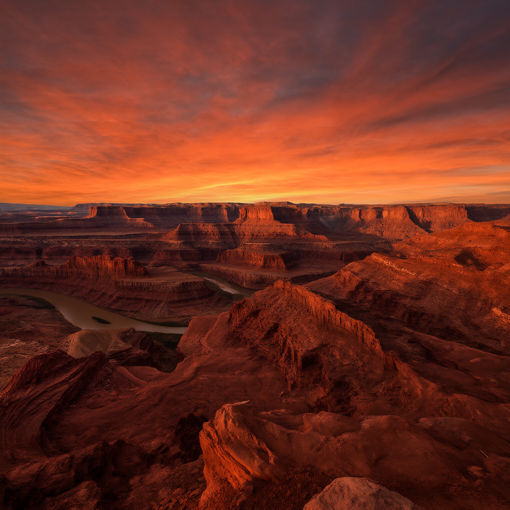 Red sandstone canyon sunset