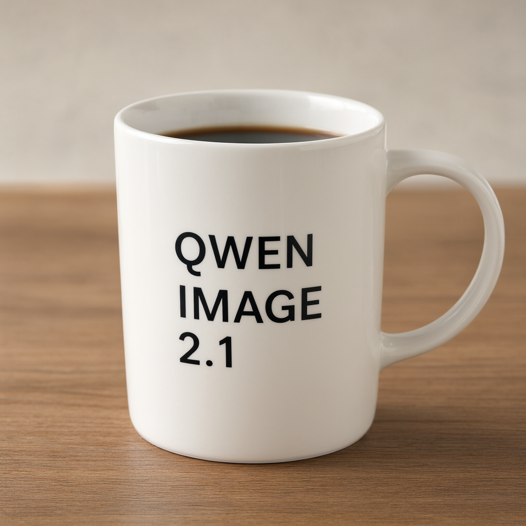 White mug with QWEN IMAGE 2.1