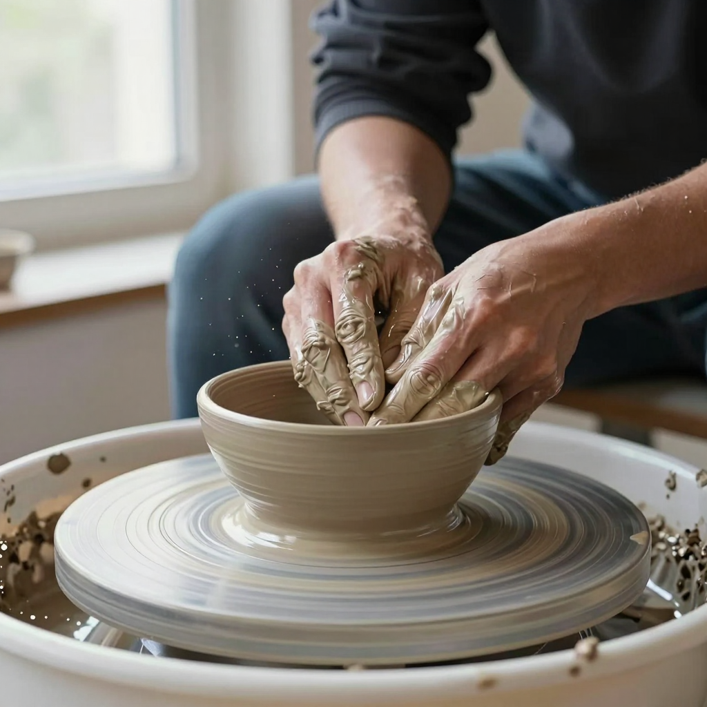 Z-Image Turbo potter. The fingers merge where the hands meet the bowl.