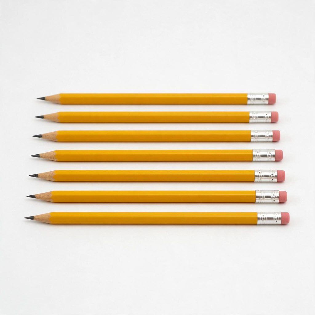 Seven yellow pencils in a vertical stack